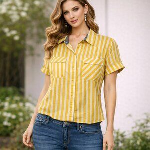 Nautica Yellow and White Striped Casual Shirt